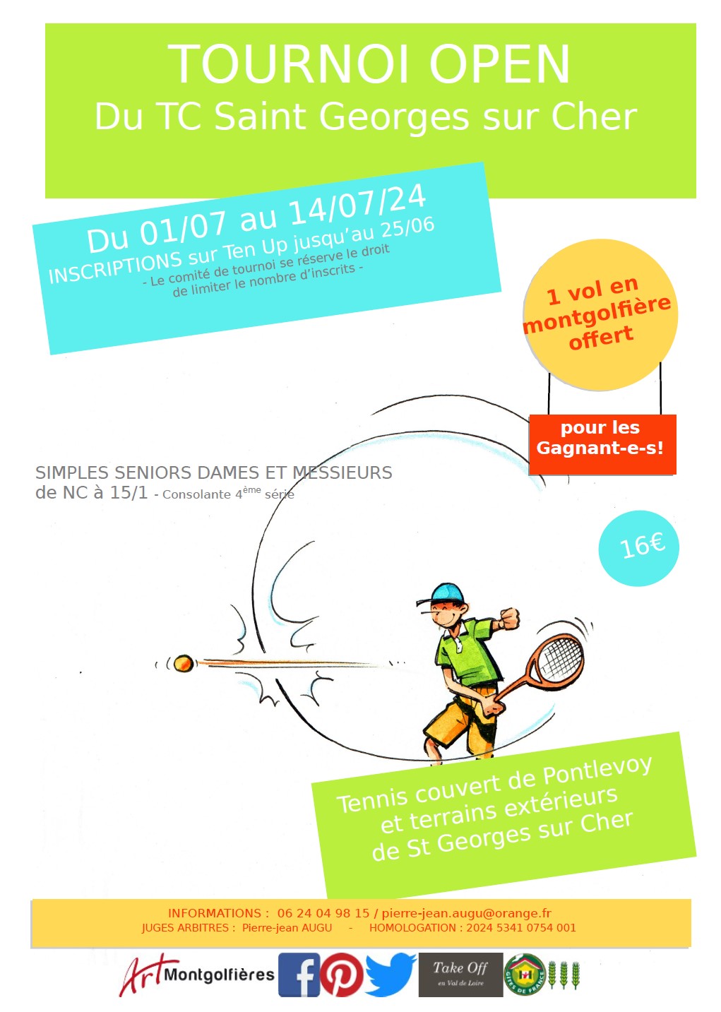 L'affiche du tournoi Open 2024 du Tennis club Saint Georges sur Cher